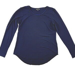 Theory Striped Shirt Womens Size M Blue‎ Black Long Sleeve USA Made Stretch Top